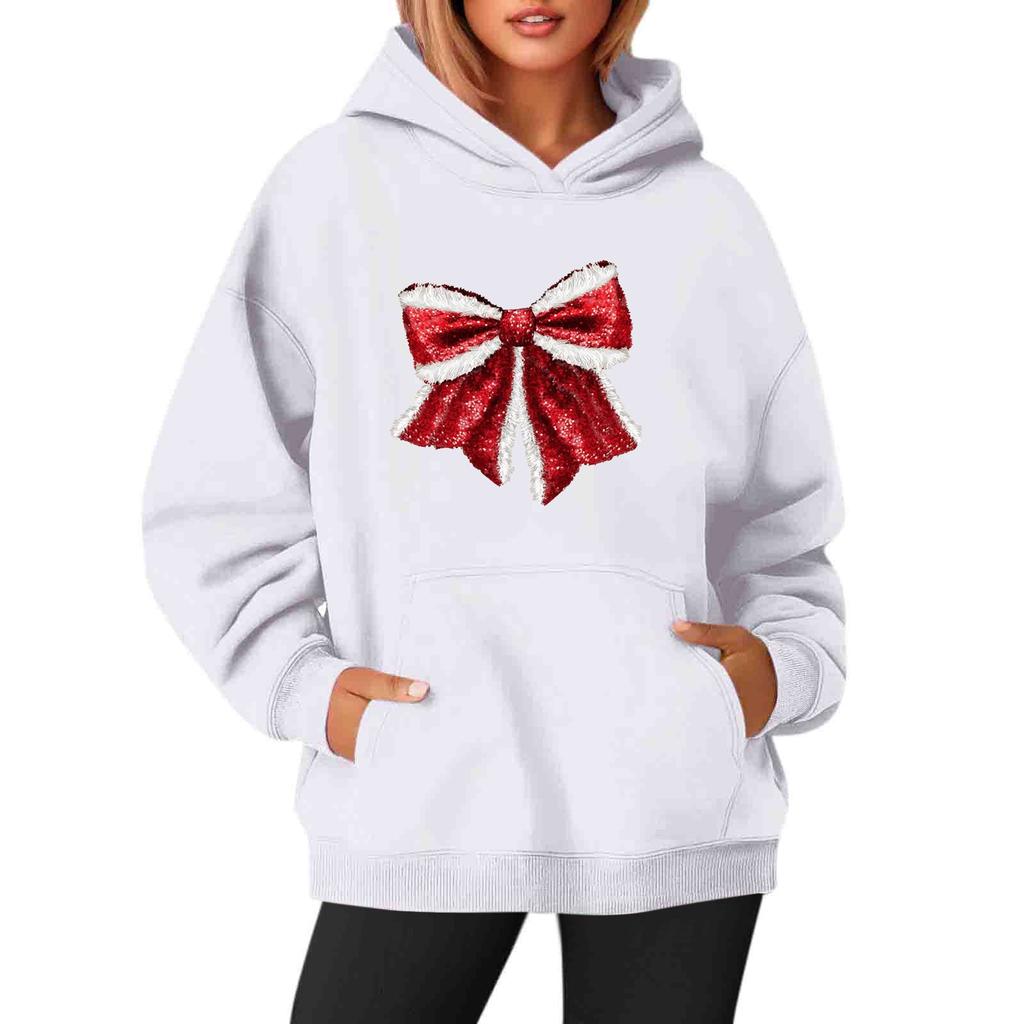 Women's Sweatshirts O-neck Long Sleeve Christmas Printed Top Solid Color Hoodie