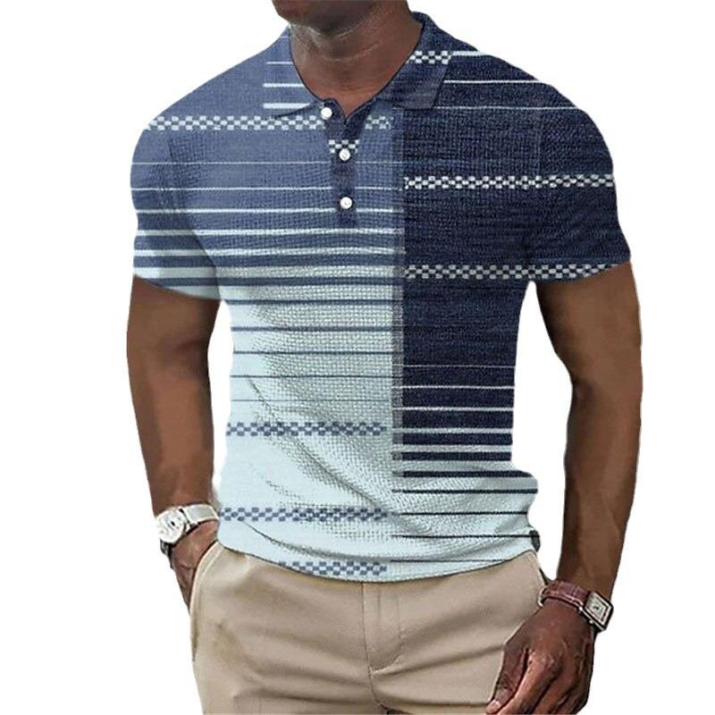 Мужская удобная рубашка поло с геометрическим полосатым узором и 3D цифровой печатью