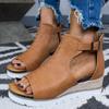 Summer New Thick-soled Wedge Rope Woven After Zipper Belt Buckle Roman Women Sandals Large Size