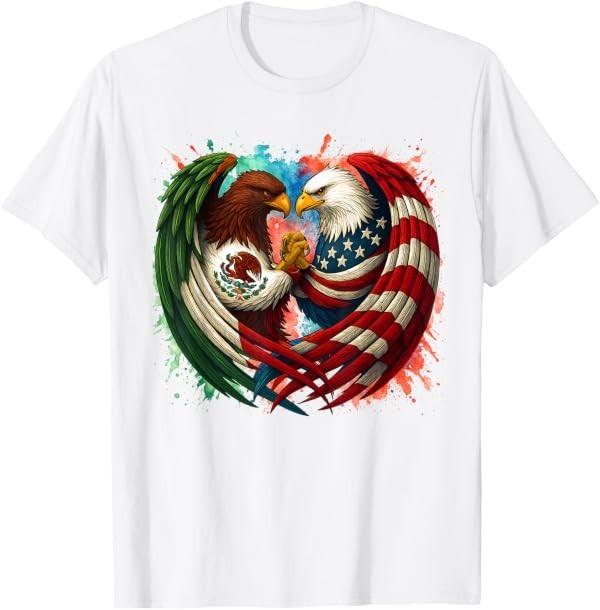 Mexican & American Eagle Flag Mexico USA America Patriotic T-Shirt