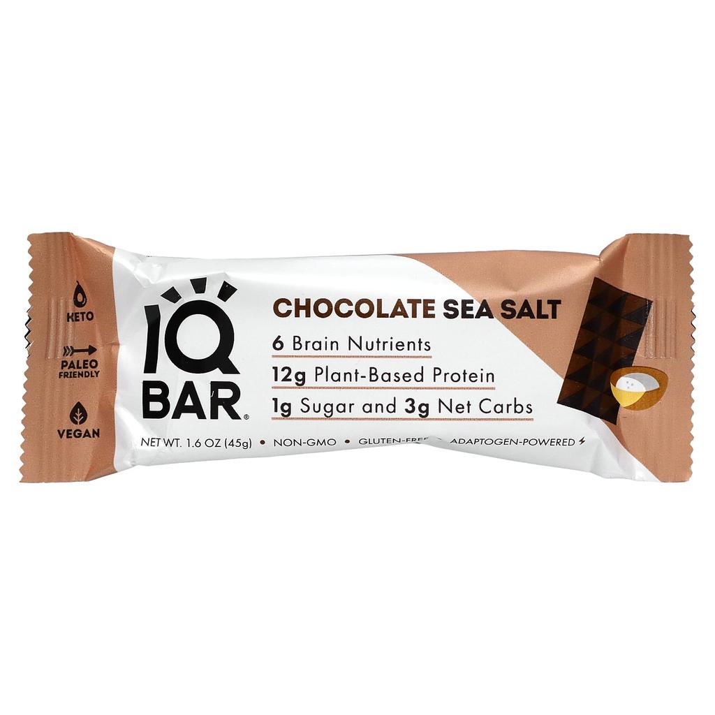 IQBAR Plant Protein Bar, Chocolate Sea Salt, 12 Bars, 45g (1.6oz) Each