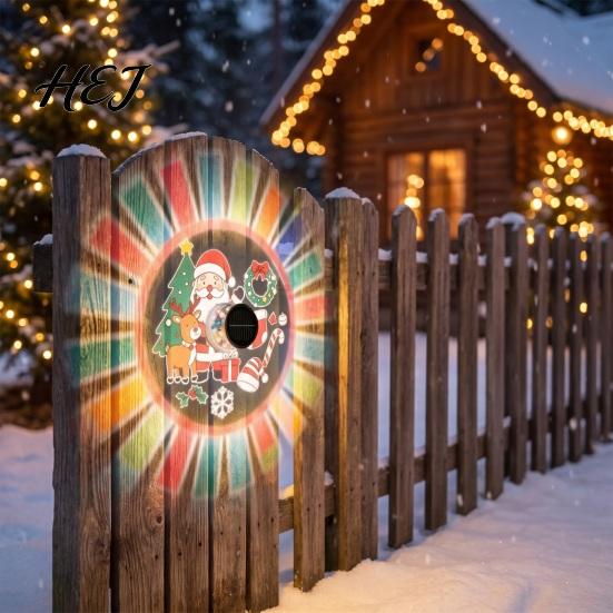 Patio Wall Mounted Fixtures Solar Christmas Projector Light, Outdoor Waterproof Decorative Lights Holiday Metal Fence for Garden Porch Backyard Decor