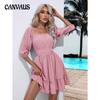 Summer Women's Dress Ruffle Square Neck Solid Color Dress Sweet and Fresh Tie Short Dress