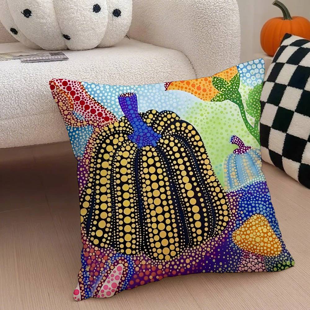 Yayoi Kusama Abstract Art Pumpkin Pillow Case Anti-Dustmite Pillowcase Invisible Zipper Silky Short Plush Sofa Cushion Cover