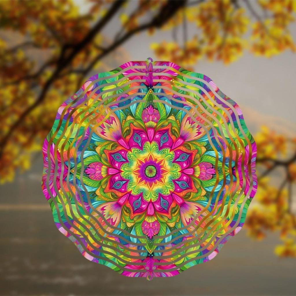 Подвеска-колокольчик с крючком 360 градусов 25,4 см Яркий дизайн мандалы Красочный металлический декор для сада, патио, балкона Все сезоны Прочный уличный декор