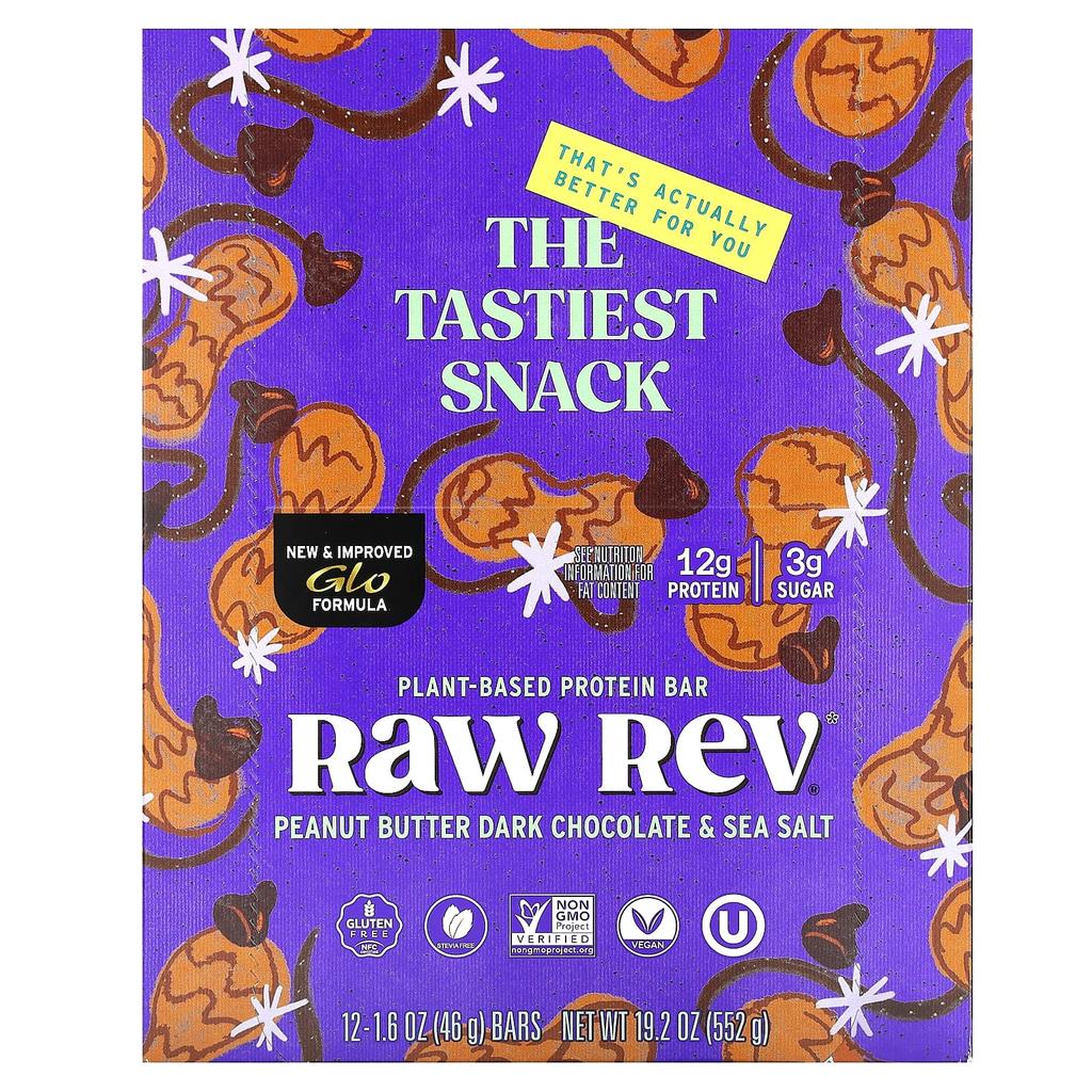 Raw Rev Glo, Peanut Butter Dark Chocolate & Sea Salt, 12 Pieces, 1.6 Oz (46 G) Each