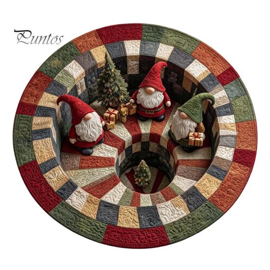 Festive Home Decor Christmas Santa Claus 3D Round Carpet, Crystal Velvet Floor Mat for Illusion Xmas Rug Living Room Bedroom Holiday Decoration,