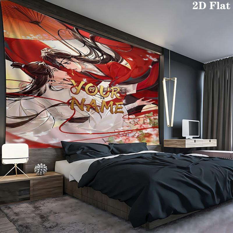 Cherry Blossom Romance Custom Name Wall Tapestry Aesthetic Wall Hanging Printed Fabric Blanket Decorative Tapestries For Bedroom Living Room Home Deco