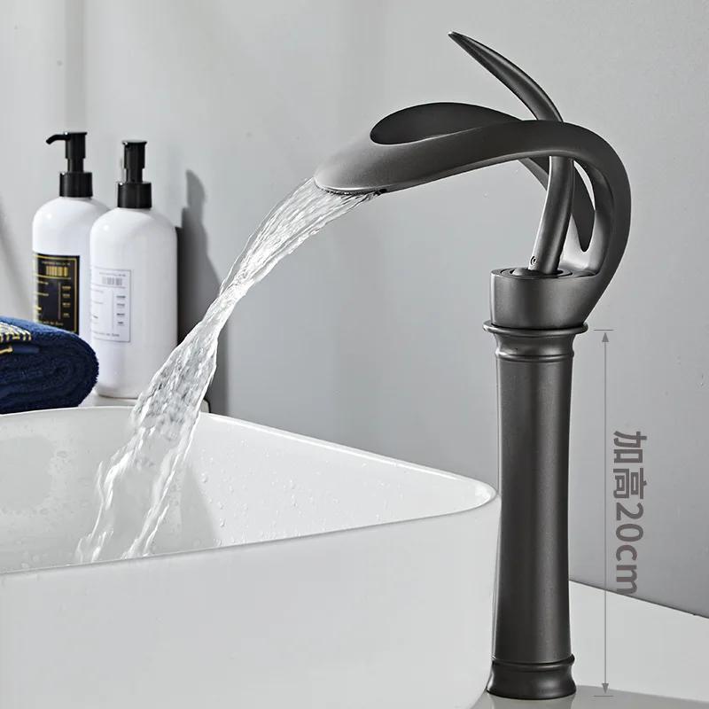 Золотой/белый смеситель для раковины в ванной комнате, черный смеситель для ванной комнаты, латунь, креативный серый смеситель для раковины, смеситель для раковины с водопадом и горячей и холодной водой