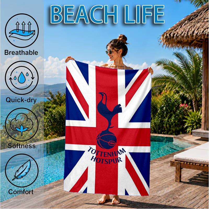 Tottenham Crest Design Printed Microfiber Beach Towel, Soft And Absorbent, Quick-Dry, Ideal for Summer Travel, Beach Essential, Swimming Pool