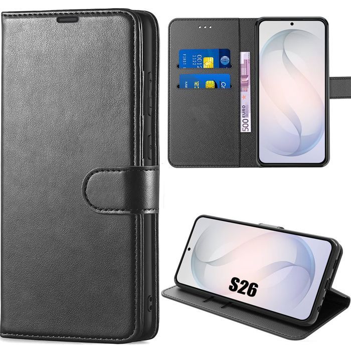 Coque pour Samsung Galaxy S26, Protection Intégrale Anti-Rayures Antichoc Synthécuir Luxe Noir