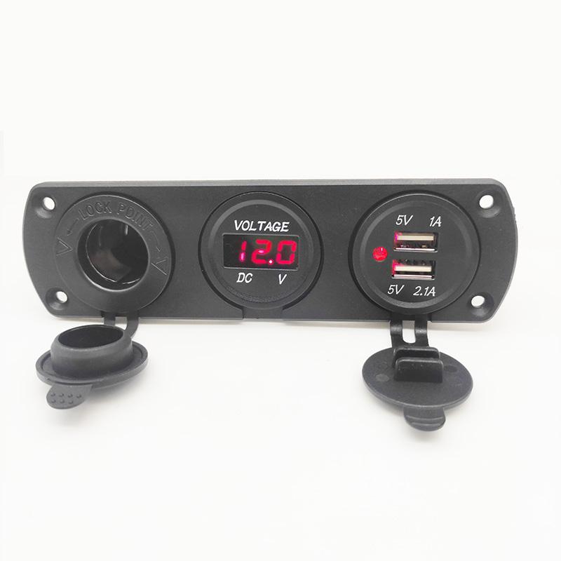 3 IN 1 Panel 3.1A Dual USB Car Charger LED Voltmeter Power Socket Adapter DIY Kit for Car Marine Motorcycle RV