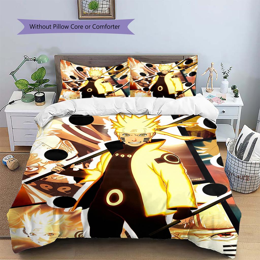 Постельное белье с узором Наруто Узумаки Наруто из аниме, Декор для дома, Подарок на день рождения (1 пододеяльник + 2 наволочки, без наполнителя)