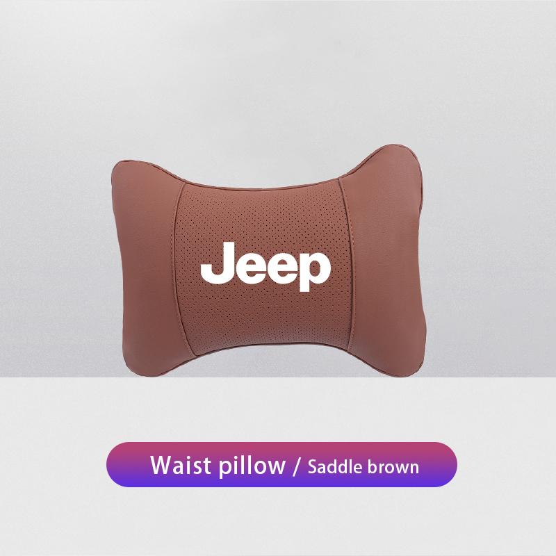 For Jeep Car Seat Neck Pillow Leather Headrest Lumbar Waist Support For Jeep Grand Cherokee Wrangler JK Gladiator Compass Ren