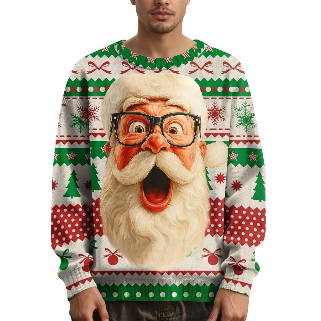 Мужской рождественский свитер с принтованным воротником