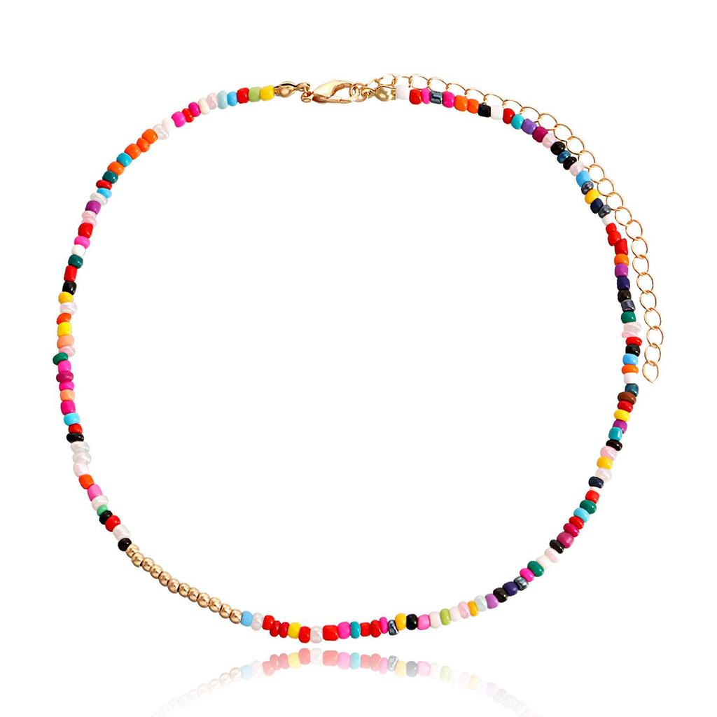 Bohemian Double-Layer Colored Rice Beads Shell Necklace - European & American Beach Style
