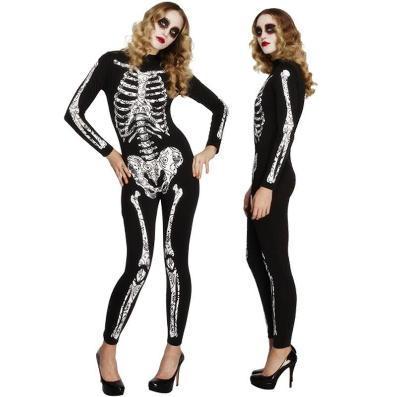 Cosplay Halloween Skull Costume Zombie Jumpsuit Uniform, Undead Bar, Halloween Skull Zombie Costume