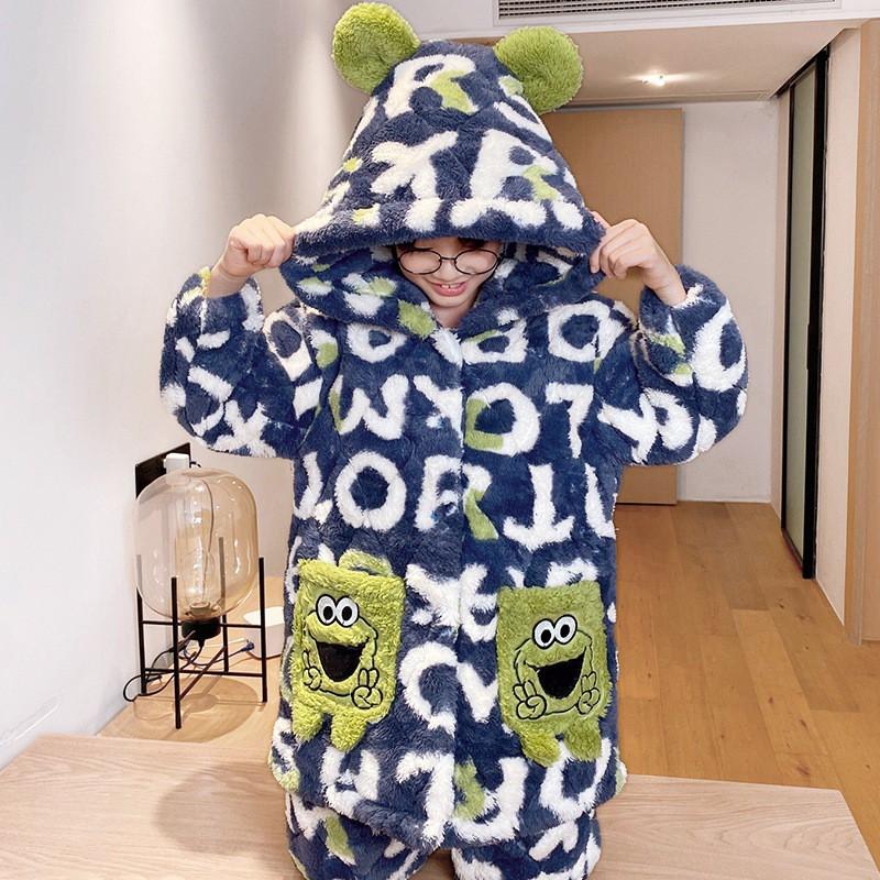 Thickened 3-Layer Cotton Padded Winter Boys Pajamas Set Coral Fleece Warm Sleepwear Kids Ages 8