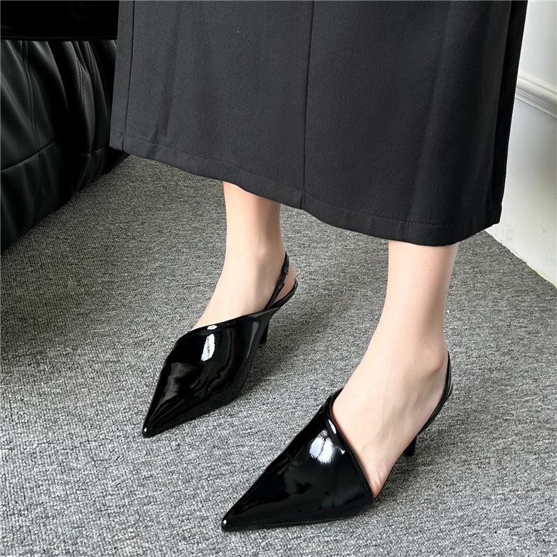 Летние женские шлепанцы на высоком каблуке 8 см, женские глянцевые кожаные сабо с открытой пяткой, неоновые желто-красные шлепанцы, свадебные туфли для вечеринок с острым носком