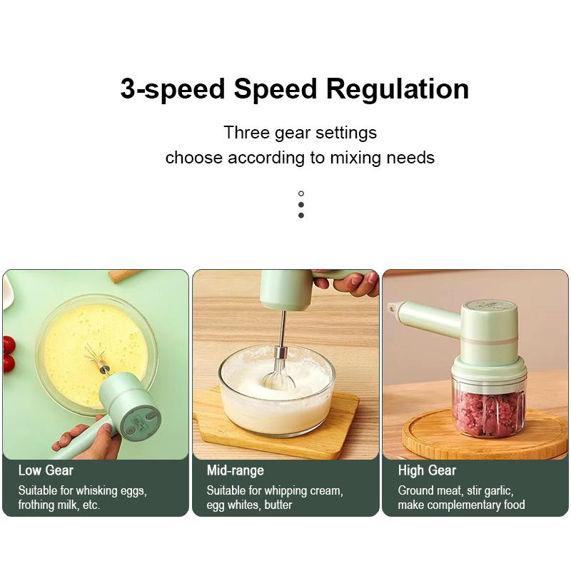Электрический вспениватель молока USB 2 в 1, измельчитель чеснока, венчик для взбивания яиц, 3-скоростной миксер, кухонный ручной автоматический вспениватель