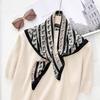 Designer niche personalized printed square scarf Japanese and Korean high-end sense elegant temperament herringbone silk scarf decorative scarf