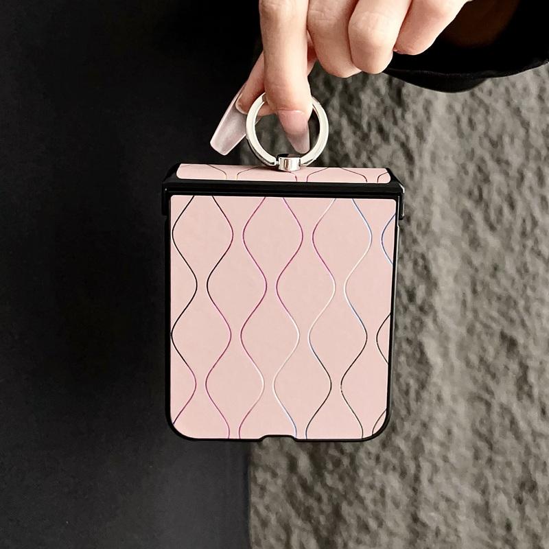 Luxury Leather Ring Holder Phone Case For Motorola Razr 60 50S 50 Ultra 40 Ultra Gradient Stripe Shockproof Hard PC Slim 3pcs Folding Cover