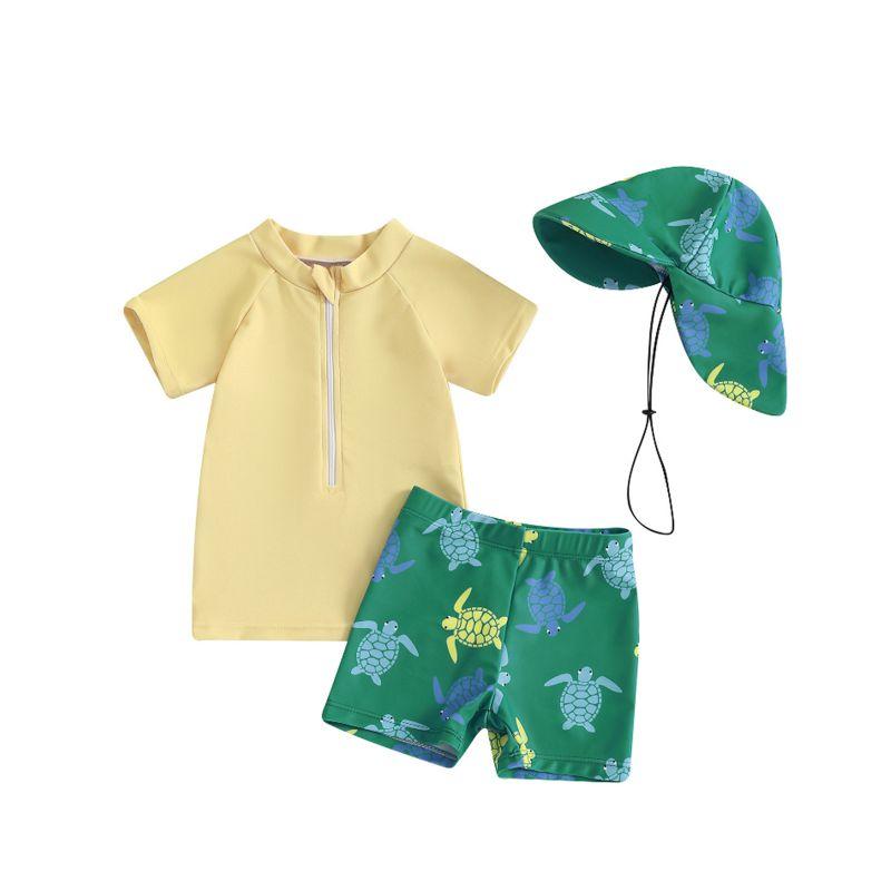 Toddler Baby Summer Swimwear Sets Shortsleeve Top Shorts and Sunscreen Hat