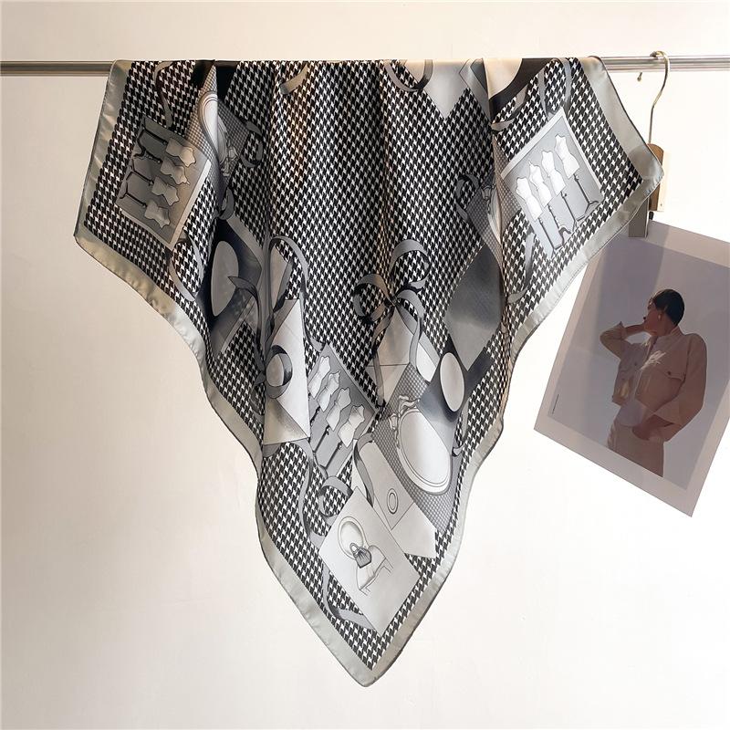 Peony Flower Small Silk Scarf Satin Versatile Scarf Thin Sunscreen Headscarf 70Cm Simulated Silk Square Scarf