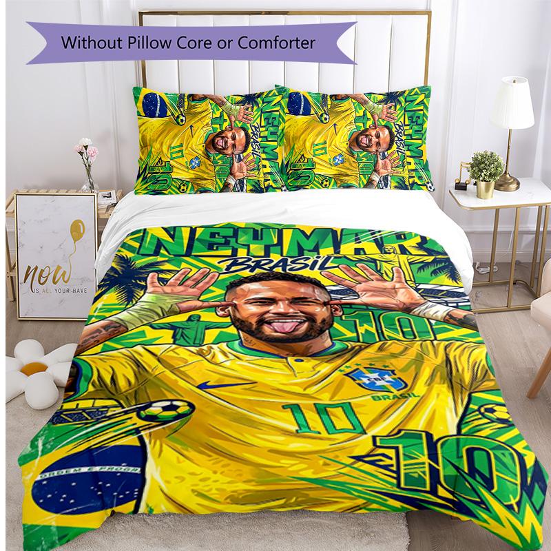 Brazil national football team Pattern Printed 3PCS Bedding Set Soft Skin-Friendly Washable Duvet Cover & Pillowcases Set All Season Bedroom