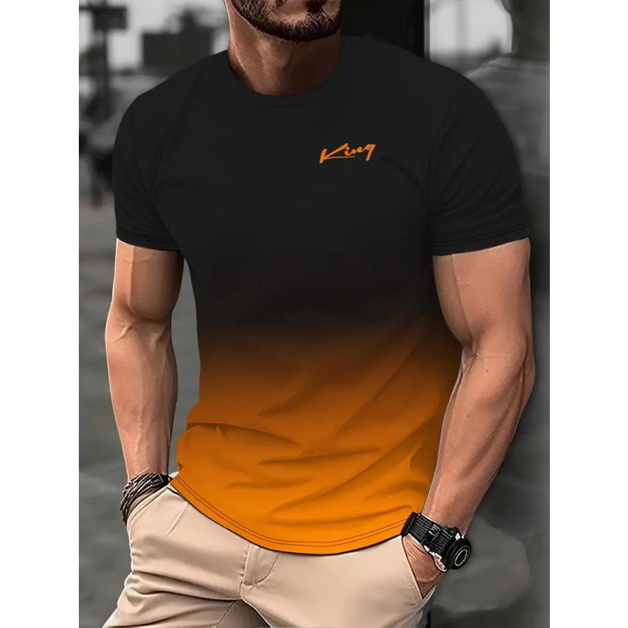 Letters Men's T-shirt 3D Printed Tees Male Simple Gradient Fashion Trend Short Sleeve T Shirts Casual Summer Clothing