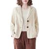 Cotton Linen Coat for Women Vintage Long Sleeve Blazer Jacket Casual Lapel 2 Buttons Thin