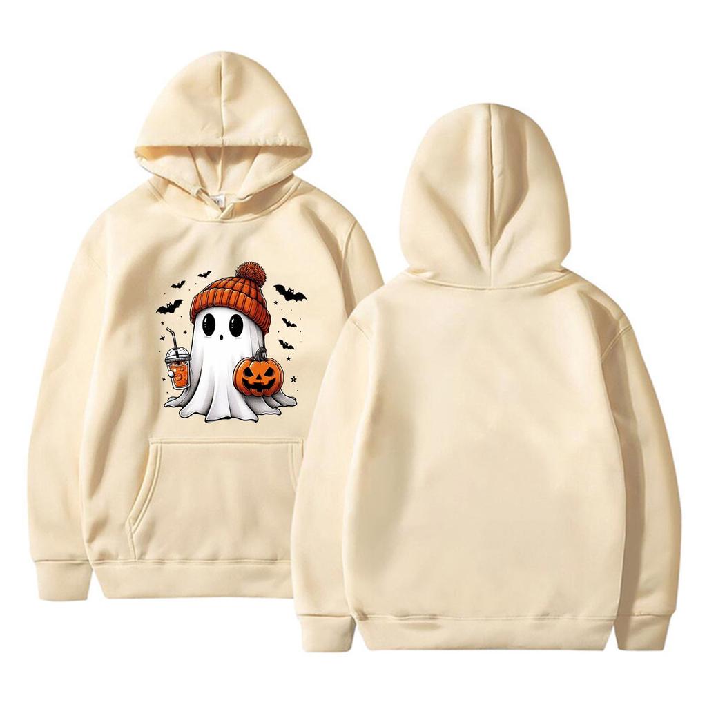 Women's O-neck Long Sleeve Halloween Printed Top Solid Color Hoodie