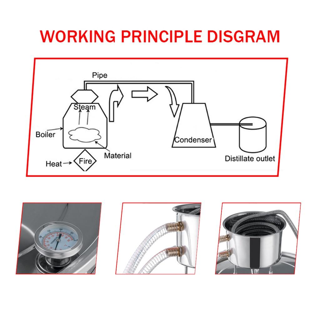 50/35/22/11L Alambic Moonshine Alcohol Stainless Still Copper DIY Home Brew Water Wine Essential Oil Brewing Distiller