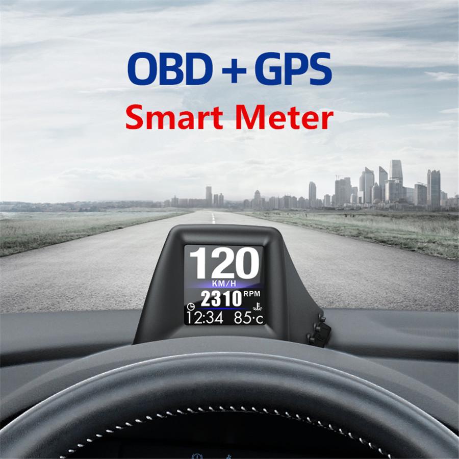 Бортовой HUD-компьютер с двойной системой OBD+GPS 2 в 1 для автомобилей, скорость двигателя и об/мин на лобовом стекле