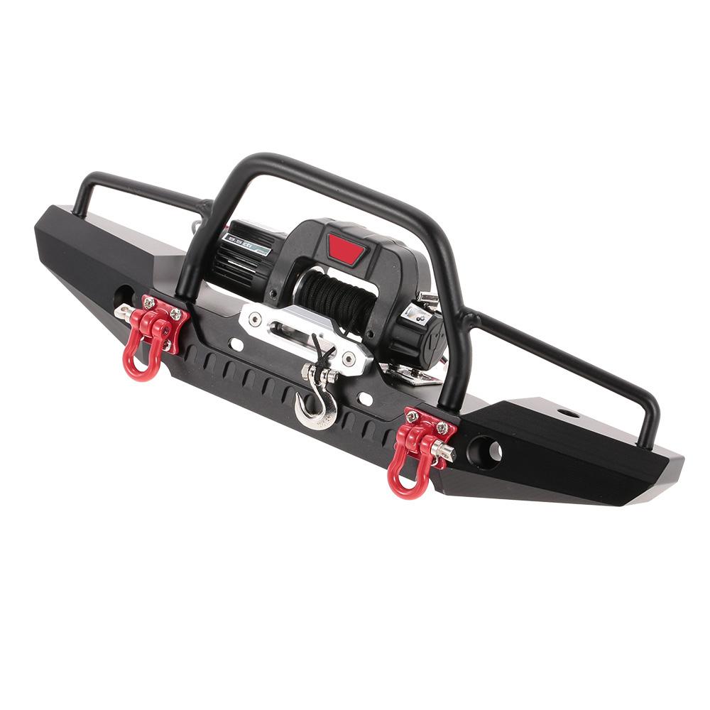 Металлический передний бампер с 2 светодиодными фонарями и электрической лебедкой с дистанционным управлением для Traxxas TRX 4 SCX10II 90046