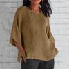 Women's Fashion Seven-Part Sleeve Pleated Round Neck Solid Colour Loose Casual Shirt Top