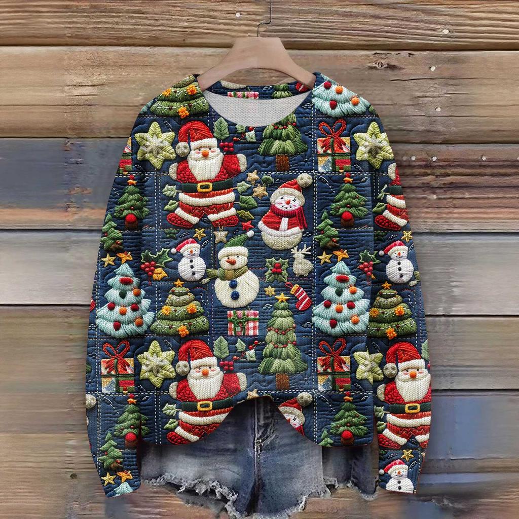 Женский рождественский свитер Милый забавный рождественский свитер Осень и зима Свитер с длинным рукавом вязаный