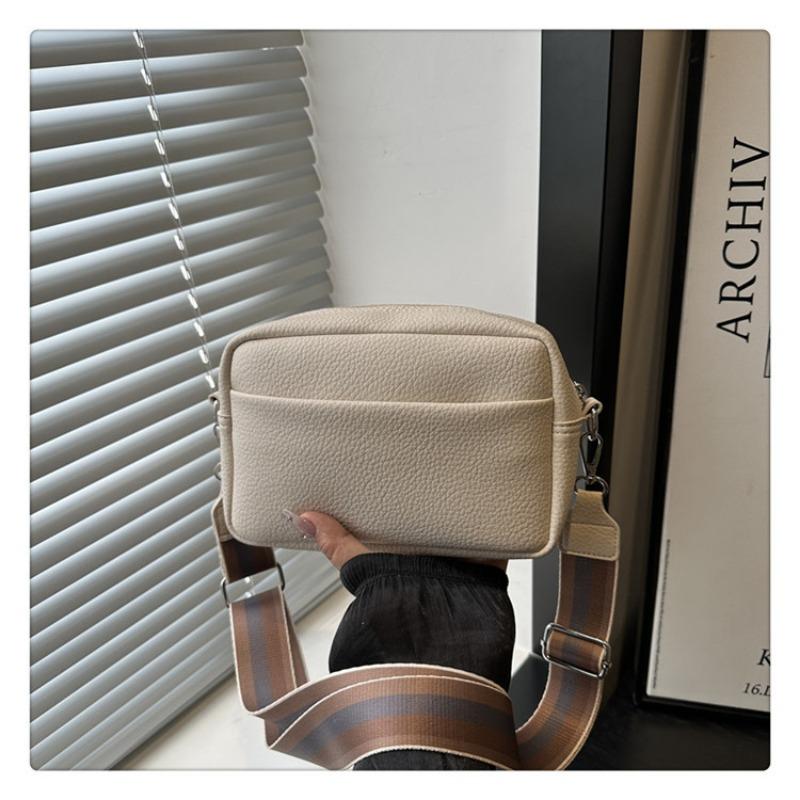 New Lychee Pattern Solid Color Messenger Bag Women's Summer Wide Shoulder Strap Bag Women's Shoulder Small Square Bag