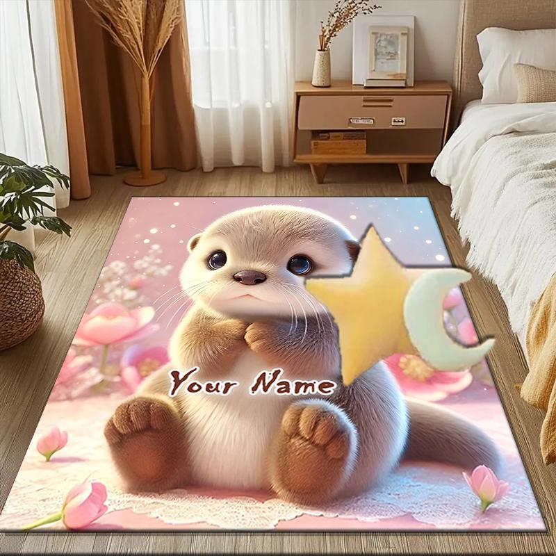 1PC Custom Name Baby Otter Dreams Theme Floor Mat Ideal for Living Room, Game Rooms, Office, Bedroom,Floor Mat Playful Design135
