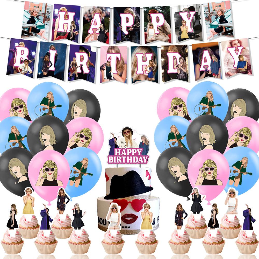 32Pcs Taylor Themed Party Supplies Set w/ Banner Balloons Cake Toppers for Fans