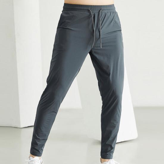 Men Jogging Pants Drawstring Elastic Waist Slim Fit Training Trousers with Pockets Solid