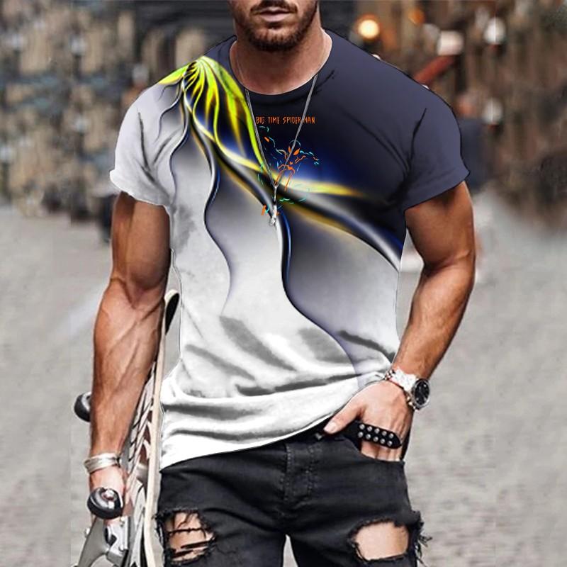 Трендовая градиентная печать повседневная свободная мужская футболка с короткими рукавами и 3D-цифровым принтом, круглый вырез, свободный крой