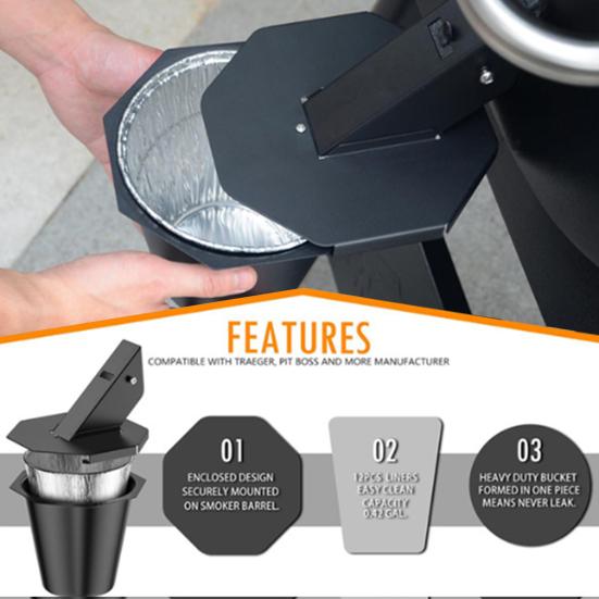 Oil Drop Barrel for Pellet Grill Large Capacity Tin Foil Bucket Leak-Proof Camping Trip Grease Trap for Outdoor Cooking And Camping