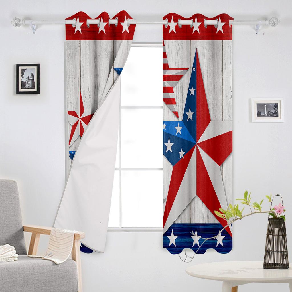 День Независимости Деревянные Зернистые Пятиконечные Звезды Блэкаут Шторы Для Кухни Спальни Детской Комнаты Оформление Окна Шторы для Гостиной