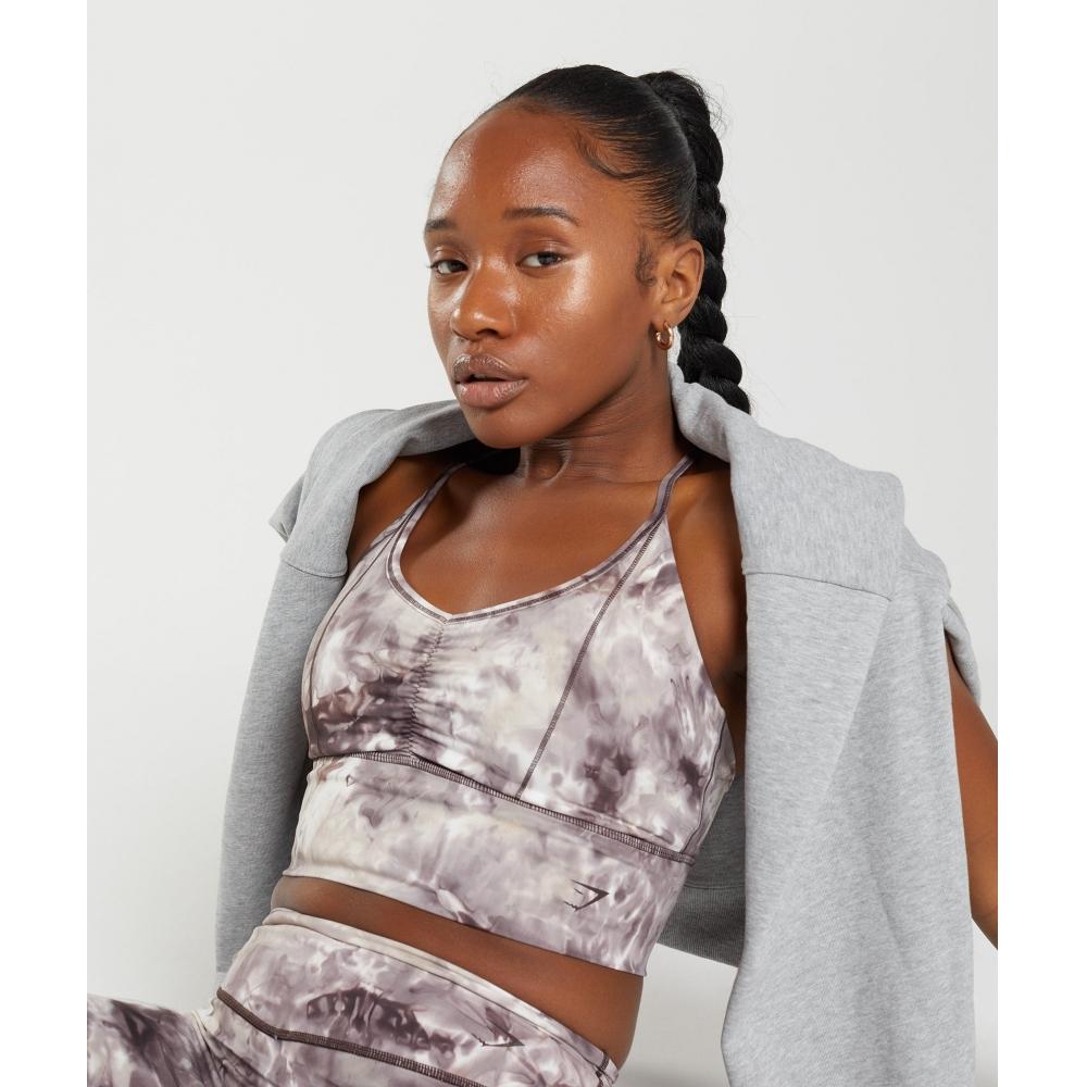 Gymshark Elevate Удлиненный спортивный бюстгальтер Cement Brown Spray Dye B3a7b Nbqr