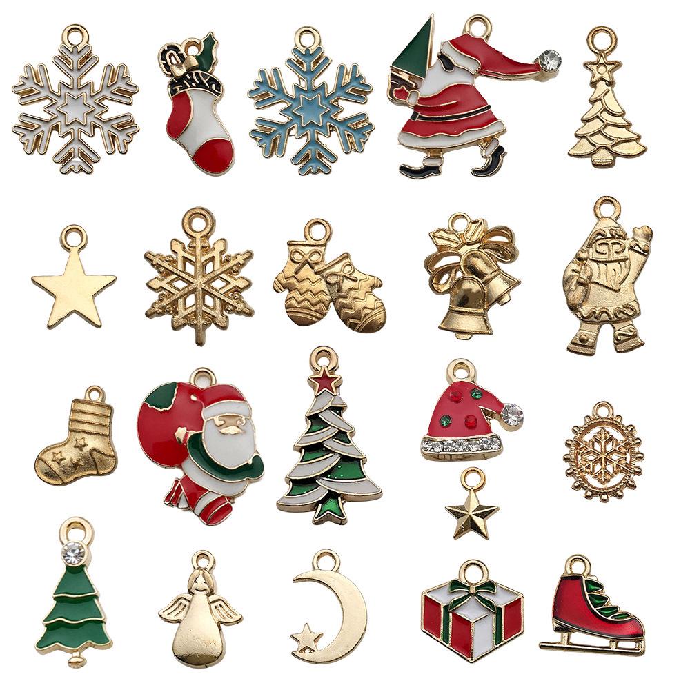 50-Piece Christmas Alloy Enamel Charms Set: Mixed Style DIY Pendants and Dangle Charms.