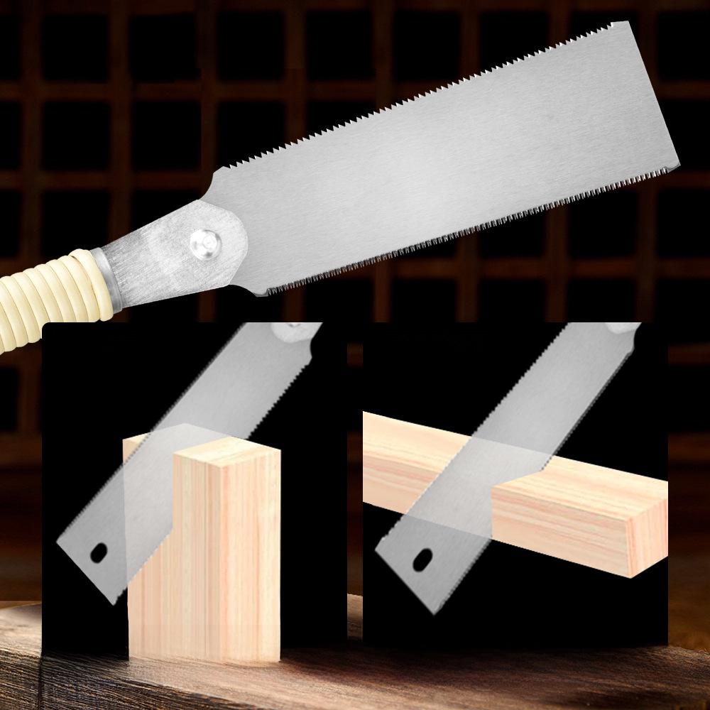 Японская двухсторонняя ручная пила для деревообработки: Тройная скорость, мелкий зуб, для твердых пород древесины и отделки.