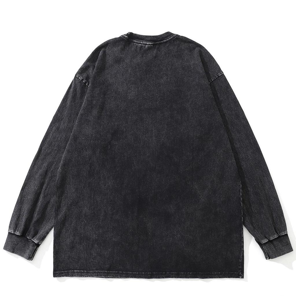 Футболка Streetwear Shadows Graphic Washed Black, хлопковая, унисекс, большие размеры, длинные рукава, футболка