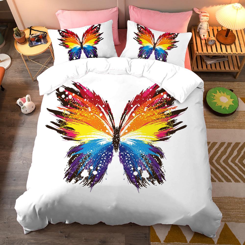 Colorful Beautiful Butterfly Bedding Set Flying Animal Duvet Cover Set Pillowcase Soft Polyester Comforter Set For Women Girls