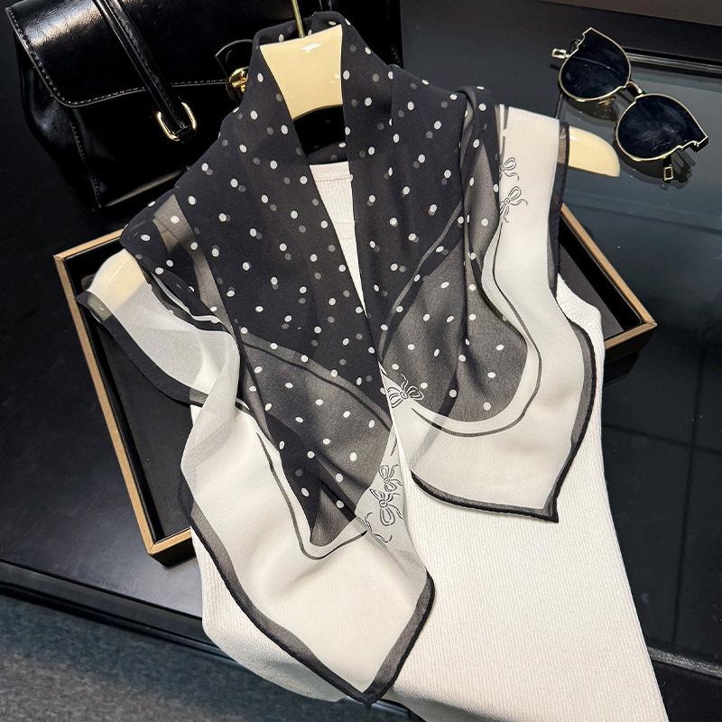 New fashion sunscreen silk scarf versatile high-end silk scarf women's spring and autumn thin scarf polka dot scarf small square scarf